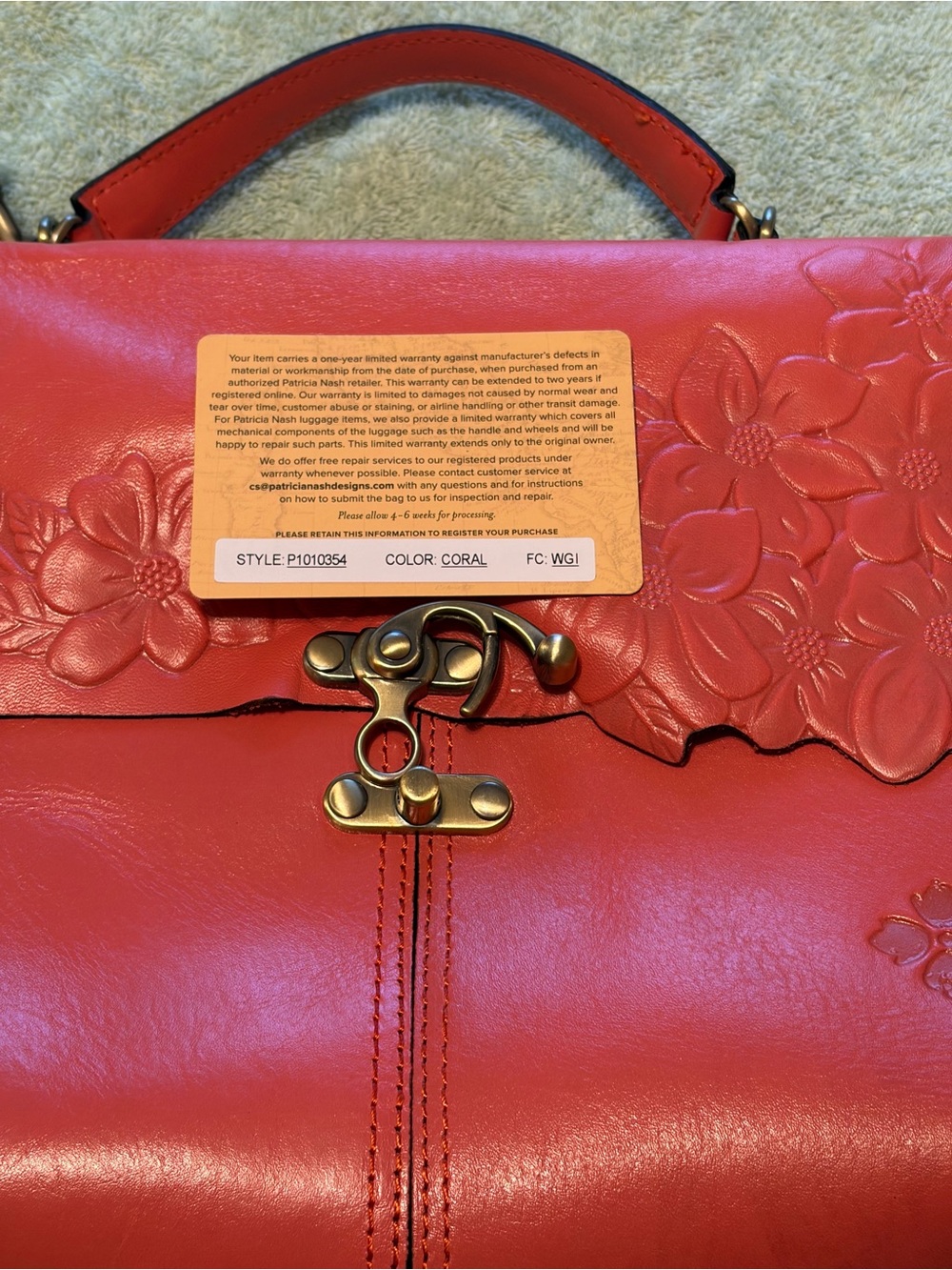 Patricia Nash Coral Floral Embossed Leather Satchel Crossbody Rare Color